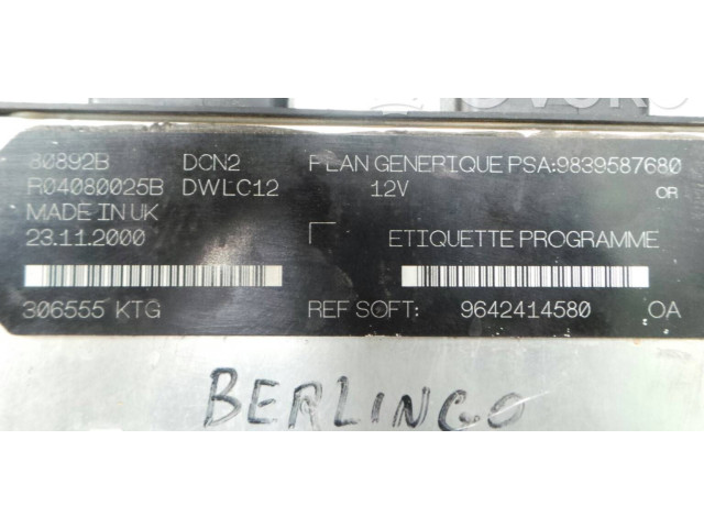 Řídící jednotka 9642414580, 1705036 Citroen Berlingo 2001