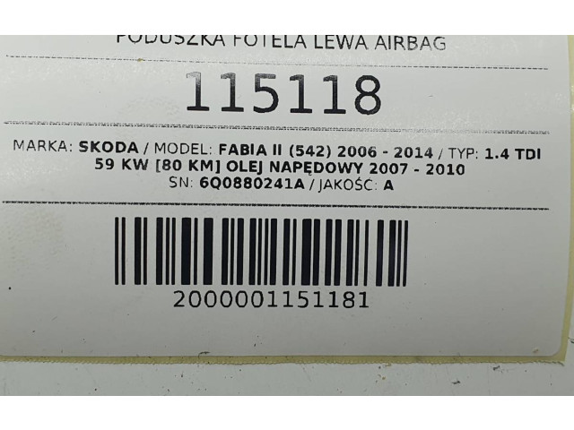 Подушка безопасности в сиденье 6Q0880241A Skoda Fabia Mk2 (5J)