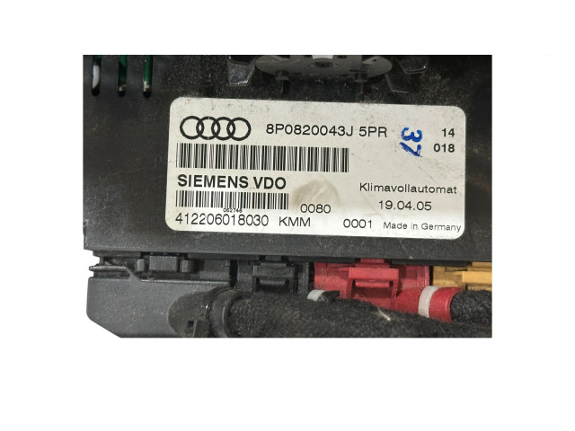 Блок управления климат-контролем 8P0820043J, 412206018030 Audi A3 S3 8P
