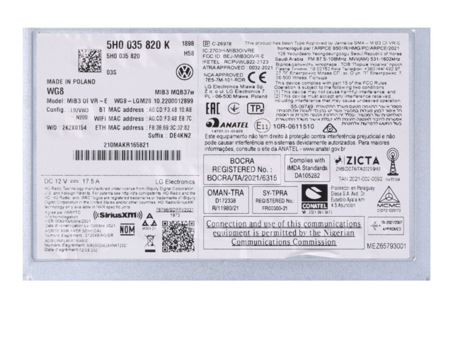 Радио/ проигрыватель CD/DVD / навигация  5H0035820K   Volkswagen Golf VIII 