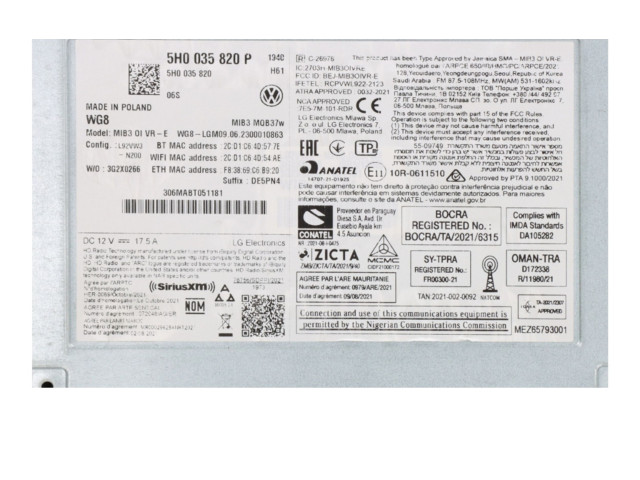 Радио/ проигрыватель CD/DVD / навигация  5H0035820M   Volkswagen Golf VIII 