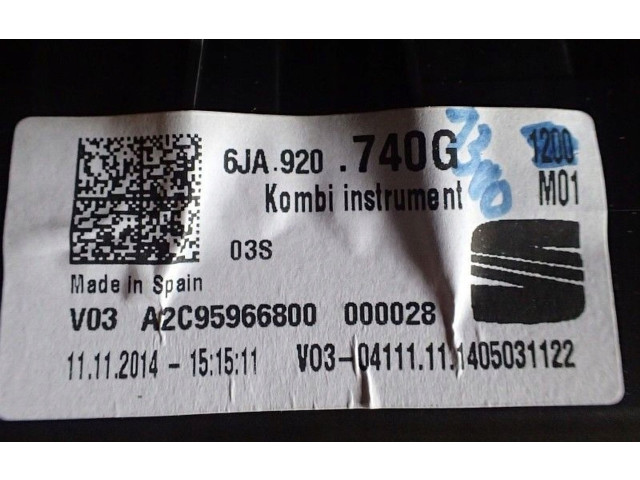 Přístrojová deska Seat Toledo IV (NH) 2015 6JA920740G