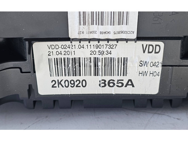 Přístrojová deska  Volkswagen Caddy 2012 2K0920865A, 1119017327  