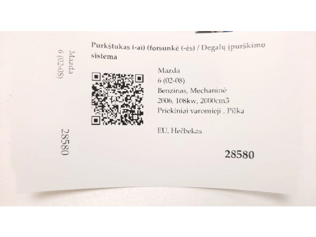 Vstřikovač 0280158103, 4221105124802 Mazda 6 pro benzínový motor 2.0