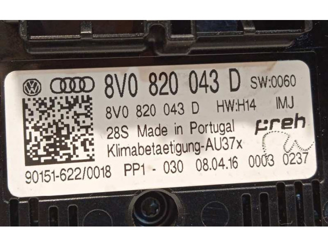 Блок управления климат-контролем 8V0820043D, 8V0820043DIMJ   Audi A3 S3 8V
