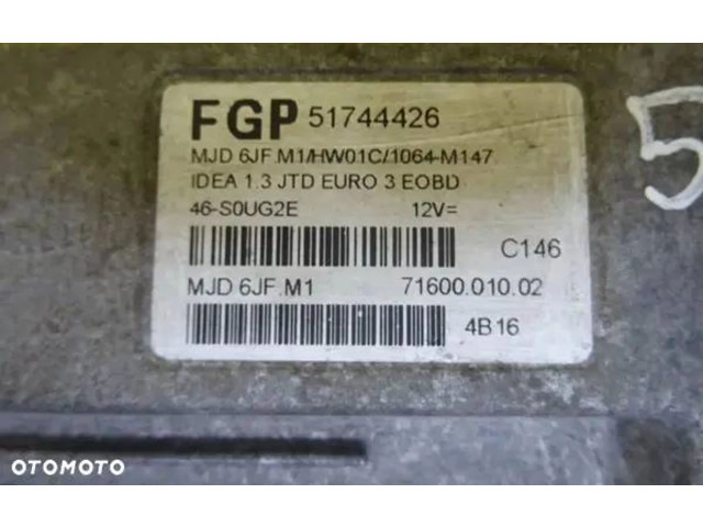 Блок управления двигателя 51744426, MJD6JFM1   Fiat Idea