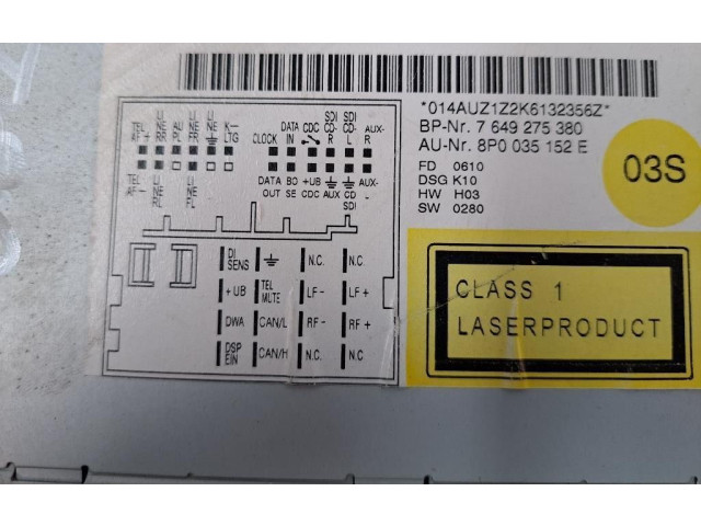 Турбина Радио/ проигрыватель CD/DVD / навигация Audi A3 S3 8P 8P0035152E, 8P0035152E