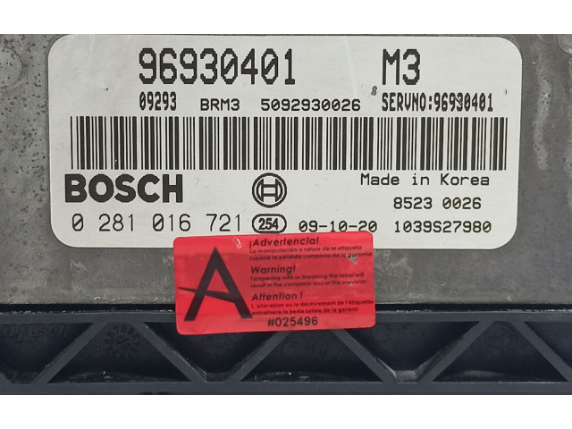 Блок управления двигателя 96930401, 0281016721   Chevrolet Epica