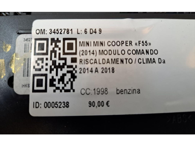 Steuergerät Klimaanlage 3452781, 3452781 Mini One - Cooper Coupe R56