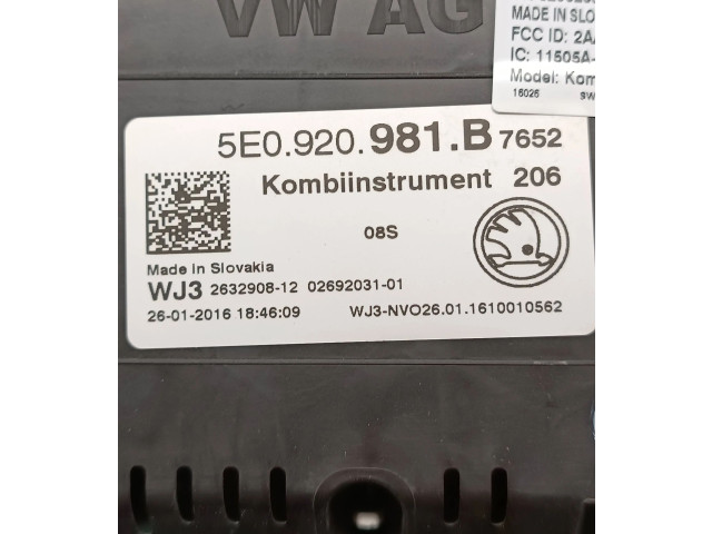 Панель приборов 5E0920981B, 263290812   Skoda Octavia Mk3 (5E)       