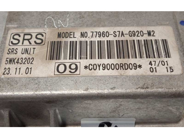 Блок подушек безопасности 77960S7AG920M2, 5WK43202   Honda Stream