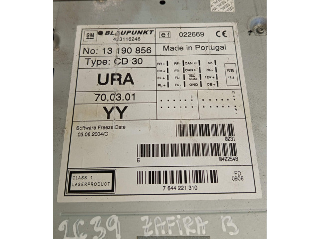 Pojistková skříňka Радио/ проигрыватель / навигация 453116246, 13190856 Opel Zafira B 2007