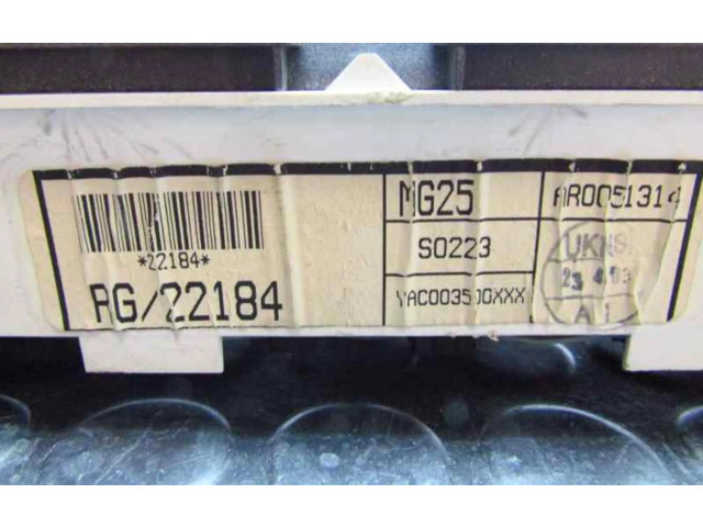 Přístrojová deska MG ZR