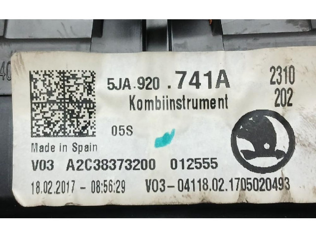 Панель приборов 5JA920741A, A2C38373200 Skoda Rapid (NH)