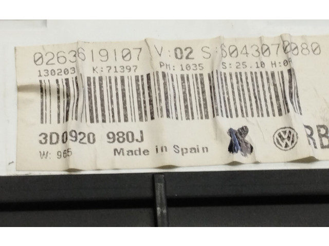 Панель приборов 3D0920980J, 0263619107 Volkswagen Phaeton