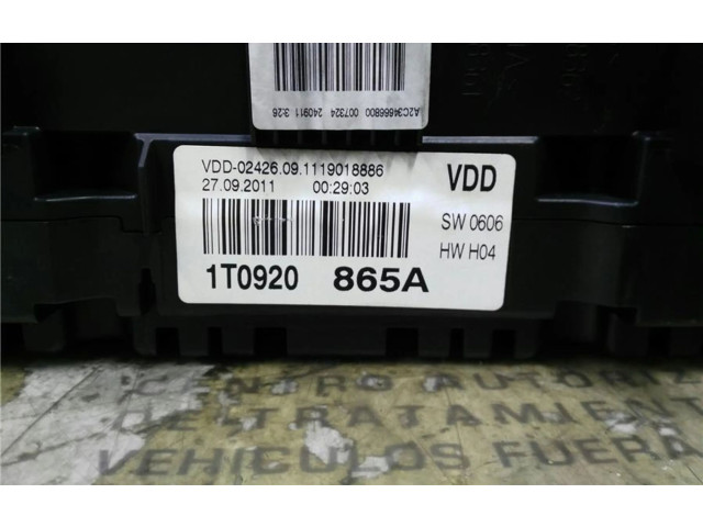 Панель приборов 1T0920865A, 0090059 Volkswagen Touran II