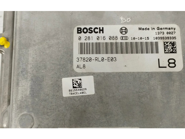 Блок управления двигателя 37820RL0E03, 0281016088   Honda Accord