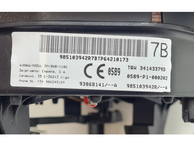 Подушка безопасности водителя 985103942R, 34143379D   Renault Trafic III (X82)