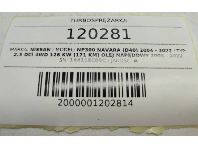 Turbodmychadlo Турбина 14411EC00C Nissan Navara D40