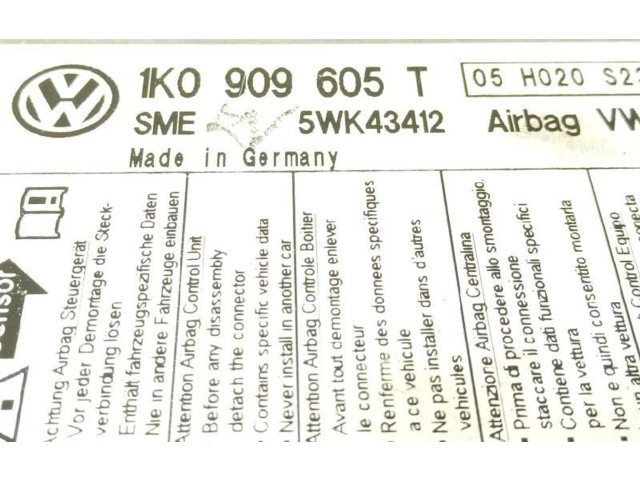 Блок подушек безопасности 1K0909605T, 5WK43412 Skoda Octavia Mk2 (1Z)