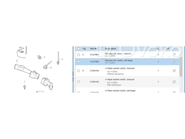 Ручка поворотов/ фонарей 31327905   Volvo S80