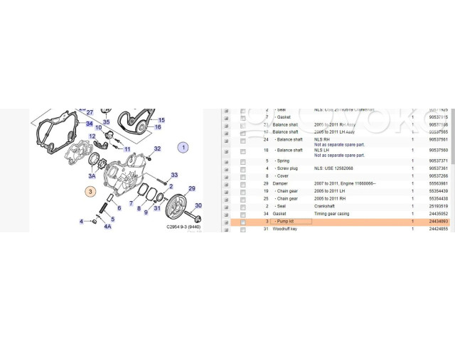 Čerpadlo oleje 12603877 Saab 9-3 Ver1 B207E