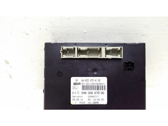 Блок управления климат-контролем A2218704192, 5HB00867036   Mercedes-Benz S W221