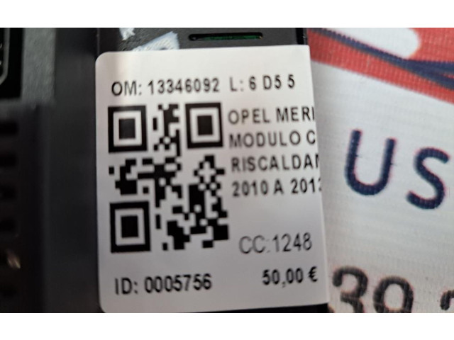 Блок управления климат-контролем 13346092, 13346092   Opel Meriva B