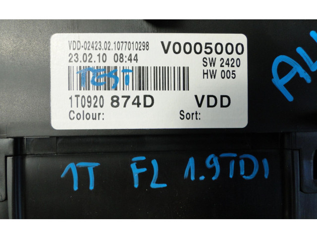 Панель приборов 1T0920874D, 1T0920874D Volkswagen Touran II