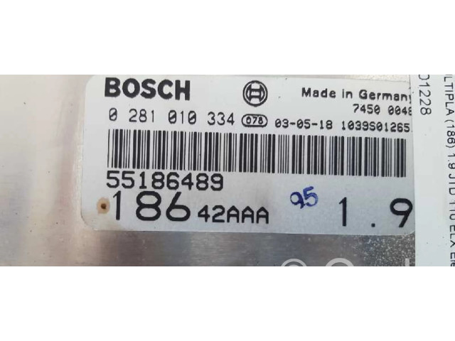 Блок управления двигателя 55186489, 0281010334 Fiat Multipla