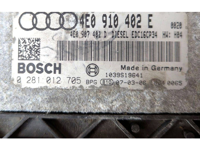 Řídící jednotka 0281012705, 4E0910402E Audi A8 S8 D3 4E 2007