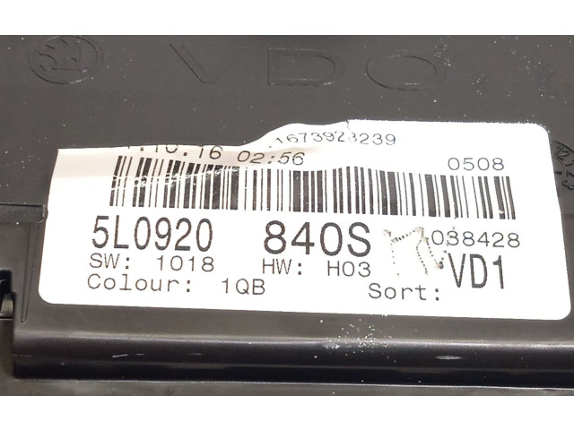 Панель приборов 5L0920840S, 5L0920840S1QB   Skoda Yeti (5L)       