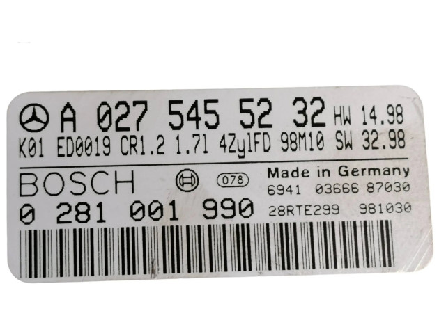 Řídící jednotka A0275455232, 28RTE299 Mercedes-Benz A W168 1998