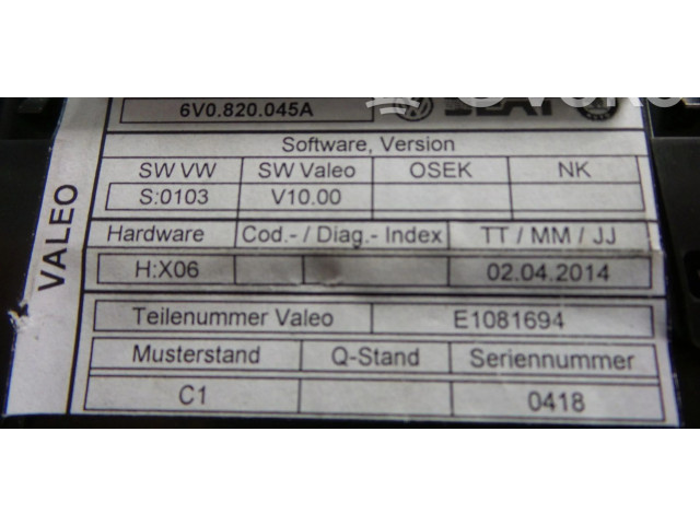 Блок управления климат-контролем 6V0820045A Skoda Fabia Mk3 (NJ)