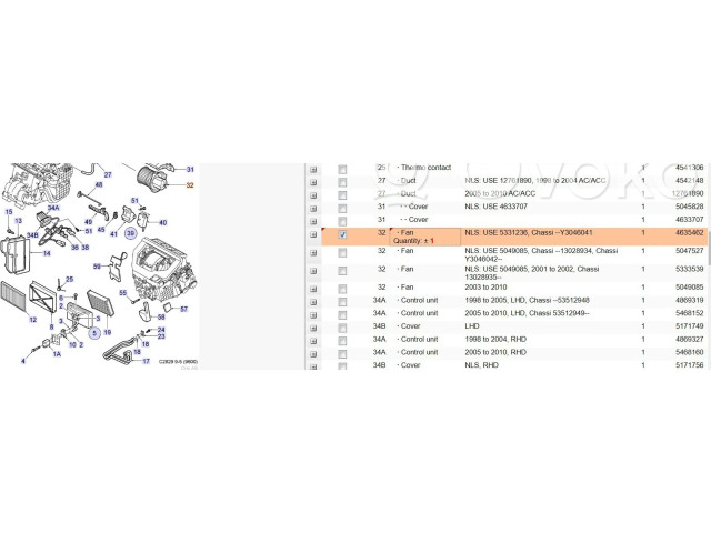 Вентилятор печки    5331236, 4635462   Saab 9-5