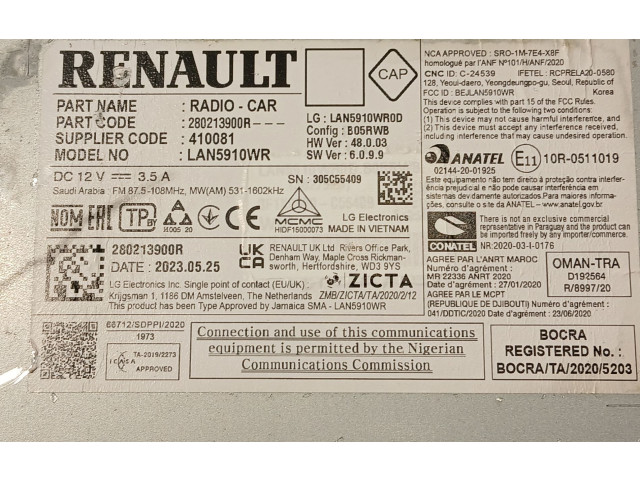Дисплей 280213970R Dacia Sandero III