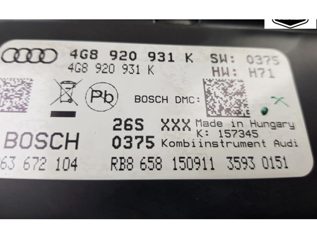 Панель приборов 4G8920931K, 4G8920931K   Audi A7 S7 4G       