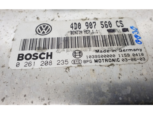 Блок управления двигателем Блок управления 4D0907560CS, 0261208235   Volkswagen Phaeton