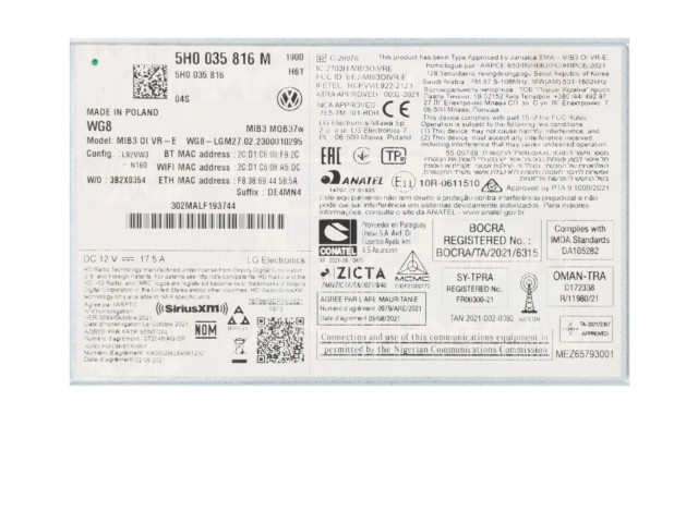 Радио/ проигрыватель CD/DVD / навигация  5H0035816M   Volkswagen Golf VIII 