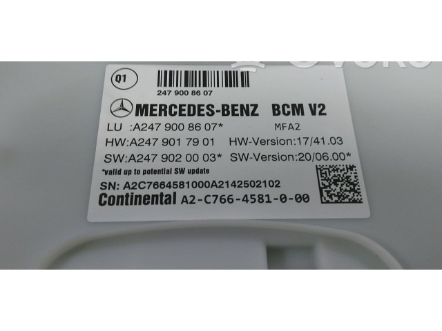 Pojistková skříňka Řídící jednotka BSM A2479008607, A2479001306 Mercedes-Benz CLA C118 X118 2021