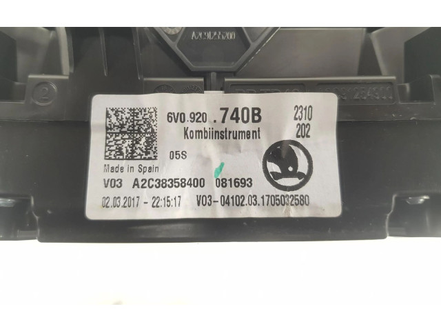 Спидометр (приборный щиток) 6V0920740B, 6V0920740B Skoda Fabia Mk3 (NJ)