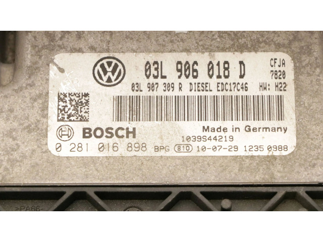 Блок управления двигателя 03L906018D, 0281016898   Volkswagen Touran II