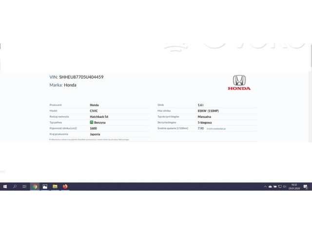 Fahrerairbag NH674P, 110KM Honda Stream