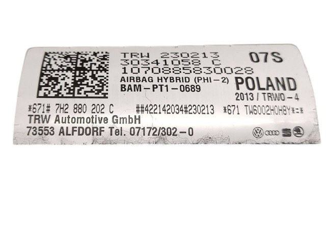 Подушка безопасности пассажира 7H2880202C, 30341058C   Volkswagen Transporter - Caravelle T5